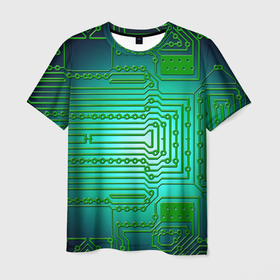 Мужская футболка 3D с принтом чип chip в Петрозаводске, 100% полиэфир | прямой крой, круглый вырез горловины, длина до линии бедер | chip | electric | electronic | electronic board | печатная плата | плата | чип | электронная плата