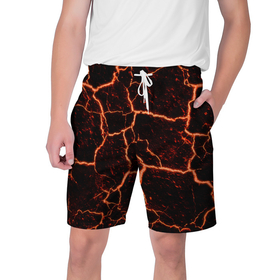Мужские шорты 3D с принтом раскаленная лава hot lava ,  полиэстер 100% | прямой крой, два кармана без застежек по бокам. Мягкая трикотажная резинка на поясе, внутри которой широкие завязки. Длина чуть выше колен | hot | hot lava | lava | лава | раскаленная лава