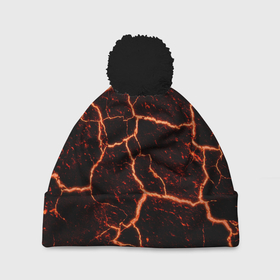Шапка 3D c помпоном с принтом раскаленная лава hot lava в Новосибирске, 100% полиэстер | универсальный размер, печать по всей поверхности изделия | Тематика изображения на принте: hot | hot lava | lava | лава | раскаленная лава