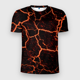 Мужская футболка 3D Slim с принтом раскаленная лава hot lava в Новосибирске, 100% полиэстер с улучшенными характеристиками | приталенный силуэт, круглая горловина, широкие плечи, сужается к линии бедра | hot | hot lava | lava | лава | раскаленная лава