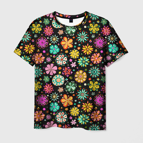 Мужская футболка 3D с принтом Night flowеrs в Тюмени, 100% полиэфир | прямой крой, круглый вырез горловины, длина до линии бедер | black | bouquet | flowers | букет | цветы | черный