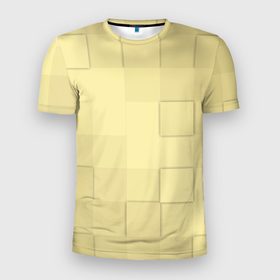 Мужская футболка 3D Slim с принтом Золотые квадраты в Новосибирске, 100% полиэстер с улучшенными характеристиками | приталенный силуэт, круглая горловина, широкие плечи, сужается к линии бедра | золотой квадрат | квадраты | клетка | пастельный тон | сетка | техно