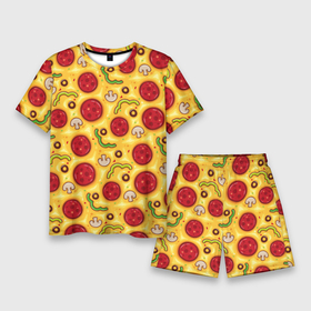 Мужской костюм с шортами 3D с принтом Pizza salami ,  |  | cheese | mushrooms | olives | omelet | pepper | pizza | salami | sausage | грибы | колбаса | маслины | оливки | омлет | перец | пицца | салями | сыр