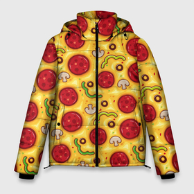 Мужская зимняя куртка 3D с принтом Pizza salami в Екатеринбурге, верх — 100% полиэстер; подкладка — 100% полиэстер; утеплитель — 100% полиэстер | длина ниже бедра, свободный силуэт Оверсайз. Есть воротник-стойка, отстегивающийся капюшон и ветрозащитная планка. 

Боковые карманы с листочкой на кнопках и внутренний карман на молнии. | cheese | mushrooms | olives | omelet | pepper | pizza | salami | sausage | грибы | колбаса | маслины | оливки | омлет | перец | пицца | салями | сыр