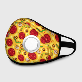 Маска из неопрена с принтом Pizza salami в городе Новоалтайск, неопрен 100% | Форма огибающая нос. Резинки для ушей с дополнительной резинкой на затылке. Клапан для выдоха для активного дыхания при занятиях спортом. Эластичный материал маски и окантовки для лучшего растяжения и прилегания маски.  | Тематика изображения на принте: cheese | mushrooms | olives | omelet | pepper | pizza | salami | sausage | грибы | колбаса | маслины | оливки | омлет | перец | пицца | салями | сыр