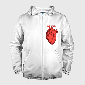 Мужская ветровка 3D с принтом прозрачное сердце в Екатеринбурге, 100% полиэстер | подол и капюшон оформлены резинкой с фиксаторами, два кармана без застежек по бокам, один потайной карман на груди | Тематика изображения на принте: анатомия | в топе | в тренде | внутри тебя | сердце