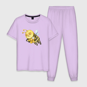 Мужская пижама хлопок с принтом Пчёлка с сотами в Екатеринбурге, 100% хлопок | брюки и футболка прямого кроя, без карманов, на брюках мягкая резинка на поясе и по низу штанин
 | мед | оса | пчела | пчелка | соты
