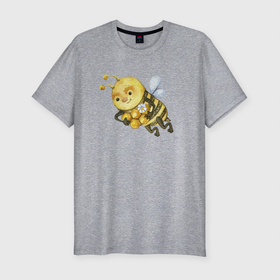 Мужская футболка хлопок Slim с принтом Пчёлка с сотами в Тюмени, 92% хлопок, 8% лайкра | приталенный силуэт, круглый вырез ворота, длина до линии бедра, короткий рукав | мед | оса | пчела | пчелка | соты