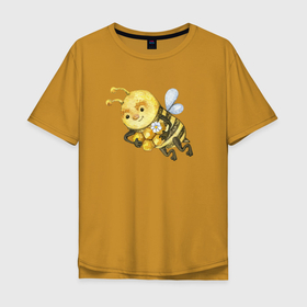 Мужская футболка хлопок Oversize с принтом Пчёлка с сотами в Тюмени, 100% хлопок | свободный крой, круглый ворот, “спинка” длиннее передней части | Тематика изображения на принте: мед | оса | пчела | пчелка | соты