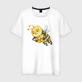 Мужская футболка хлопок с принтом Пчёлка с сотами в Екатеринбурге, 100% хлопок | прямой крой, круглый вырез горловины, длина до линии бедер, слегка спущенное плечо. | мед | оса | пчела | пчелка | соты