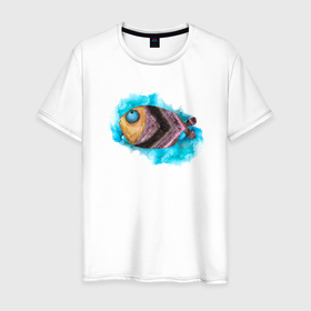 Мужская футболка хлопок с принтом Забавная рыбка в Екатеринбурге, 100% хлопок | прямой крой, круглый вырез горловины, длина до линии бедер, слегка спущенное плечо. | fish | море | океан | рыба | рыбалка | рыбина | рыбка