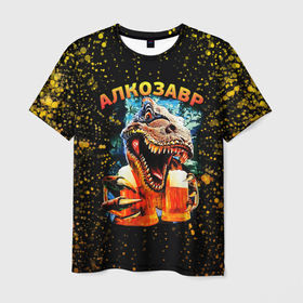 Мужская футболка 3D с принтом Алкозавр (динозавр) , 100% полиэфир | прямой крой, круглый вырез горловины, длина до линии бедер | динозавр | животные | надпись | прикол | смешная надпись | смешной принт