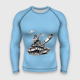 Мужской рашгард 3D с принтом Танкота (небесно голубой) ,  |  | военный | война | забавный | комикс | милитари | мультик | мультяшка | т 90 | танк | танкист | техника | юмор