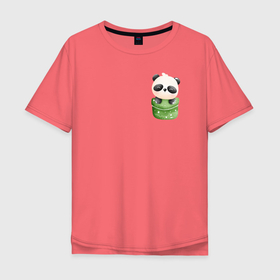 Мужская футболка хлопок Oversize с принтом Маленькая панда в кармане в Белгороде, 100% хлопок | свободный крой, круглый ворот, “спинка” длиннее передней части | в кармане | карман | маленькая панда | милая | панда