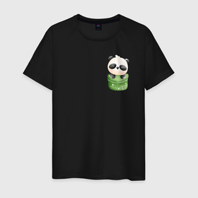 Мужская футболка хлопок с принтом Маленькая панда в кармане в Тюмени, 100% хлопок | прямой крой, круглый вырез горловины, длина до линии бедер, слегка спущенное плечо. | Тематика изображения на принте: в кармане | карман | маленькая панда | милая | панда