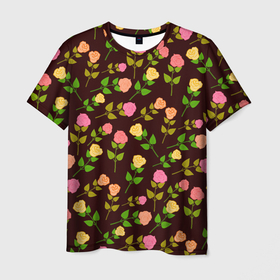Мужская футболка 3D с принтом Много Много Роз в Кировске, 100% полиэфир | прямой крой, круглый вырез горловины, длина до линии бедер | абстракция | коричневый | природа | растения | розы | цветы