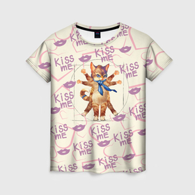 Женская футболка 3D с принтом Kiss me кошечки , 100% полиэфир ( синтетическое хлопкоподобное полотно) | прямой крой, круглый вырез горловины, длина до линии бедер | kiss me | котэ | кошечки | кошки