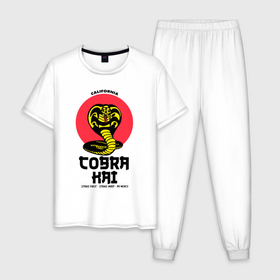 Мужская пижама хлопок с принтом Cobra Kai: California. в Белгороде, 100% хлопок | брюки и футболка прямого кроя, без карманов, на брюках мягкая резинка на поясе и по низу штанин
 | american | cobra kai | emblem | karate | logo | martial arts | no mercy | snake | strike first | strike hard | television series | американский | боевые искусства | змея | карате | кобра кай | логотип | нет пощады | телесериал | ударь первым