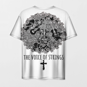 Мужская футболка 3D с принтом Голос музыканта в Екатеринбурге, 100% полиэфир | прямой крой, круглый вырез горловины, длина до линии бедер | Тематика изображения на принте: гитара | крест | музыка | струны | цветок