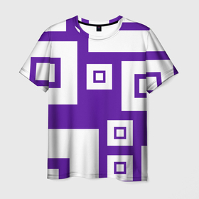 Мужская футболка 3D с принтом Geometry Dash квадраты в Тюмени, 100% полиэфир | прямой крой, круглый вырез горловины, длина до линии бедер | geometry dash | белый | геометри | геометри дэш | геометрия | квадрат | угловой | угол | фиолетовый