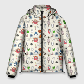 Мужская зимняя куртка 3D с принтом Ghibli Аll в Кировске, верх — 100% полиэстер; подкладка — 100% полиэстер; утеплитель — 100% полиэстер | длина ниже бедра, свободный силуэт Оверсайз. Есть воротник-стойка, отстегивающийся капюшон и ветрозащитная планка. 

Боковые карманы с листочкой на кнопках и внутренний карман на молнии. | Тематика изображения на принте: calcifer | howl | mononoke | ponyo | spirited away | totoro | кальцифер | мононоке | ноньо | тоторо | унесенные призраками | хоул