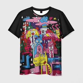 Мужская футболка 3D с принтом Разноцветные монстры в Курске, 100% полиэфир | прямой крой, круглый вырез горловины, длина до линии бедер | дикое | картинка | монстры | пришельцы | существа | чудовища | яркое