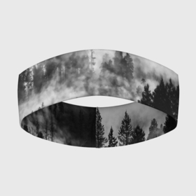Повязка на голову 3D с принтом ТУМАННЫЙ ЛЕС   ТЕМНЫЙ ЛЕС в Екатеринбурге,  |  | forest | деревья | дым | лес | мрачный лес | природа | туман