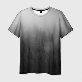Мужская футболка 3D с принтом ТУМАННЫЙ ЛЕС   МРАЧНЫЙ в Курске, 100% полиэфир | прямой крой, круглый вырез горловины, длина до линии бедер | forest | деревья | дым | лес | мрачный лес | природа | туман