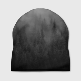 Шапка 3D с принтом ТУМАННЫЙ ЛЕС   МРАЧНЫЙ в Тюмени, 100% полиэстер | универсальный размер, печать по всей поверхности изделия | forest | деревья | дым | лес | мрачный лес | природа | туман