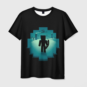 Мужская футболка 3D с принтом Выход из пещеры в Санкт-Петербурге, 100% полиэфир | прямой крой, круглый вырез горловины, длина до линии бедер | enderman | game | games | mine | minecraft | игра | игры | квадрат | квадраты | куб | кубы | майн | майнкрафт
