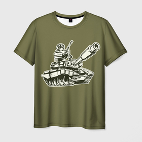 Мужская футболка 3D с принтом Танкота (оливковый) , 100% полиэфир | прямой крой, круглый вырез горловины, длина до линии бедер | военный | война | забавный | комикс | милитари | мультик | мультяшка | т90 | танк | танкист | техника | юмор