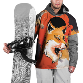 Накидка на куртку 3D с принтом Хитрый лис в закате в Новосибирске, 100% полиэстер |  | животное | лис | лиса | огонь | хитрый | хищник