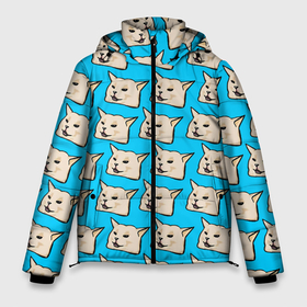 Мужская зимняя куртка 3D с принтом screaming woman cat в Тюмени, верх — 100% полиэстер; подкладка — 100% полиэстер; утеплитель — 100% полиэстер | длина ниже бедра, свободный силуэт Оверсайз. Есть воротник-стойка, отстегивающийся капюшон и ветрозащитная планка. 

Боковые карманы с листочкой на кнопках и внутренний карман на молнии. | screaming woman cat | белый кот | женщина кричит на кота | кот за столом | мем