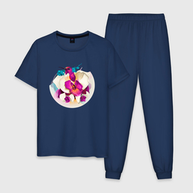 Мужская пижама хлопок с принтом Сердитая птица в красивых цветах , 100% хлопок | брюки и футболка прямого кроя, без карманов, на брюках мягкая резинка на поясе и по низу штанин
 | девушкам | женские | настроение | природа | птица | сердитая | цветы