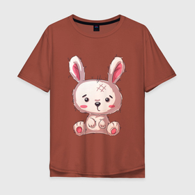 Мужская футболка хлопок Oversize с принтом Зайка пушистик в Екатеринбурге, 100% хлопок | свободный крой, круглый ворот, “спинка” длиннее передней части | зайка | зайцы | заяц | кролик | милый | пушистый