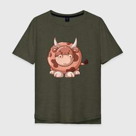 Мужская футболка хлопок Oversize с принтом Круглый бык в Санкт-Петербурге, 100% хлопок | свободный крой, круглый ворот, “спинка” длиннее передней части | буйвол | бык | быки | бычара | круглый бык
