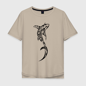 Мужская футболка хлопок Oversize с принтом Акула лисица, татуировка в Новосибирске, 100% хлопок | свободный крой, круглый ворот, “спинка” длиннее передней части | fin | predator | shark | tail | tattoo | акула | плавник | татуировка | хвост | хищник