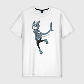 Мужская футболка хлопок Slim с принтом Girl Shark anime в Санкт-Петербурге, 92% хлопок, 8% лайкра | приталенный силуэт, круглый вырез ворота, длина до линии бедра, короткий рукав | anime | fin | girl | shark | tail | акула | аниме | девушка | плавник | хвост