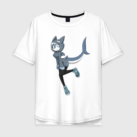 Мужская футболка хлопок Oversize с принтом Girl Shark anime в Кировске, 100% хлопок | свободный крой, круглый ворот, “спинка” длиннее передней части | anime | fin | girl | shark | tail | акула | аниме | девушка | плавник | хвост