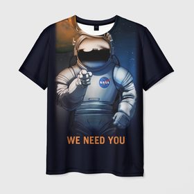 Мужская футболка 3D с принтом космонавт NASA в Курске, 100% полиэфир | прямой крой, круглый вырез горловины, длина до линии бедер | cosmos | астронавт | астрономия | вселенная | галактика | звезды | инопланетяне | космос | невесомость | нло