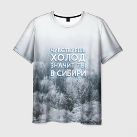 Мужская футболка 3D с принтом Чувствуешь холод Значит ты в Сибири в Тюмени, 100% полиэфир | прямой крой, круглый вырез горловины, длина до линии бедер | Тематика изображения на принте: adventure | forest | hiking | nature | russia | siberia | taiga | trekking | зима | лес | путешествия | россия | север | сибирь | снег | тайга | туризм | холод