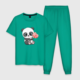 Мужская пижама хлопок с принтом ПАНДА И СЛАДОСТИ в Курске, 100% хлопок | брюки и футболка прямого кроя, без карманов, на брюках мягкая резинка на поясе и по низу штанин
 | день всех влюбленных | день святого валентина | панда | панда и конфета | панда и сладости | панда со сладостями | панта с конфетой | подарок 8 марта | подарок на 8 марта