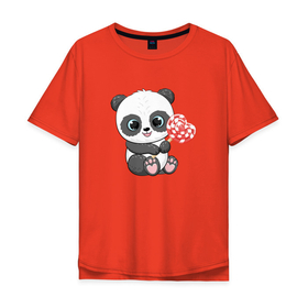 Мужская футболка хлопок Oversize с принтом ПАНДА И СЛАДОСТИ в Петрозаводске, 100% хлопок | свободный крой, круглый ворот, “спинка” длиннее передней части | день всех влюбленных | день святого валентина | панда | панда и конфета | панда и сладости | панда со сладостями | панта с конфетой | подарок 8 марта | подарок на 8 марта