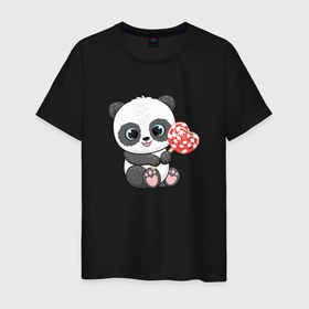 Мужская футболка хлопок с принтом ПАНДА И СЛАДОСТИ в Тюмени, 100% хлопок | прямой крой, круглый вырез горловины, длина до линии бедер, слегка спущенное плечо. | день всех влюбленных | день святого валентина | панда | панда и конфета | панда и сладости | панда со сладостями | панта с конфетой | подарок 8 марта | подарок на 8 марта