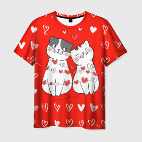 Мужская футболка 3D с принтом ЛЮБОВЬ КАК У КОТИКОВ (влюбленные котики) в Курске, 100% полиэфир | прямой крой, круглый вырез горловины, длина до линии бедер | влюбленные котики | день всех влюбленных | кот и сердце | котики и любовь | котики и сердца | любовь как у котиков | милые котики | милый кот | подарок 8 марта | подарок на 8 марта