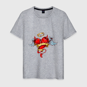 Мужская футболка хлопок с принтом СЕРДЦЕ ДЕМОНА в Белгороде, 100% хлопок | прямой крой, круглый вырез горловины, длина до линии бедер, слегка спущенное плечо. | демон | день всех влюбленных | дьявол | подарок 8 марта | подарок на 8 марта | сердце | сердце демона | тату