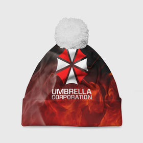 Шапка 3D c помпоном с принтом Umbrella Corporation пламя в Тюмени, 100% полиэстер | универсальный размер, печать по всей поверхности изделия | corp | corporation | resident evil | umbrella | umbrella corporation | зомбиапокалипсис | зонт | игра