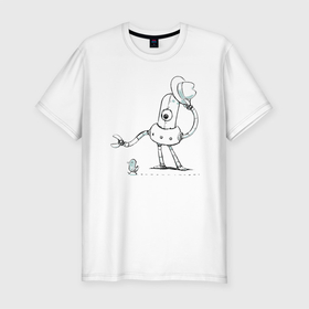 Мужская футболка хлопок Slim с принтом Почтение птичке в Екатеринбурге, 92% хлопок, 8% лайкра | приталенный силуэт, круглый вырез ворота, длина до линии бедра, короткий рукав | отношения | почтение | птица | робот | уважение