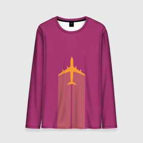 Мужской лонгслив 3D с принтом В Пурпурном Небе в Курске, 100% полиэстер | длинные рукава, круглый вырез горловины, полуприлегающий силуэт | Тематика изображения на принте: небо | пурпурный | розовый | самолет | топ