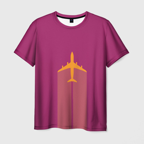 Мужская футболка 3D с принтом В Пурпурном Небе в Тюмени, 100% полиэфир | прямой крой, круглый вырез горловины, длина до линии бедер | небо | пурпурный | розовый | самолет | топ